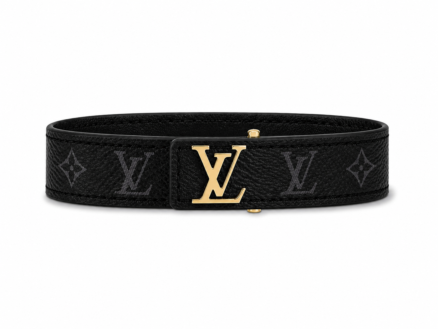 Bracelet LV en cuir noir et doré